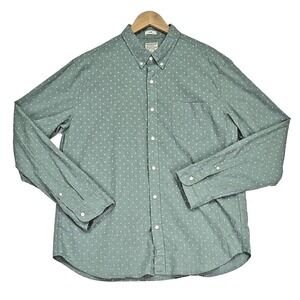 J Crew Slim Fit Men's XLarge Button Down Shirt Green White Patterned Stretch